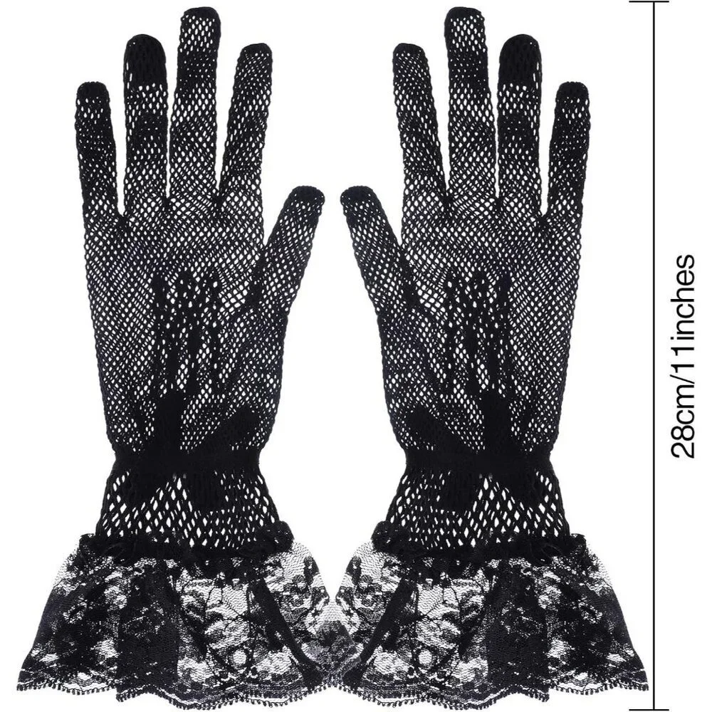 Women's Elegant Black Short Bow Style Lace Gloves Dinner Wedding Party Tea Prom
